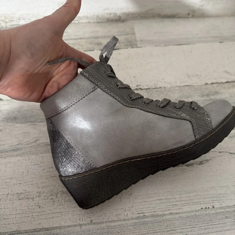 Spring‎ Step Lilou Wedge Booties Womens EU 37 Grey Silver Sneakers